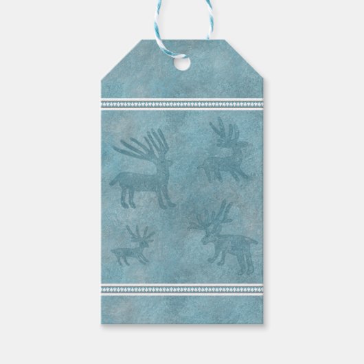 Zuidwesten Winter Herten en dennen Blauw Cadeaulabel (Voorkant)