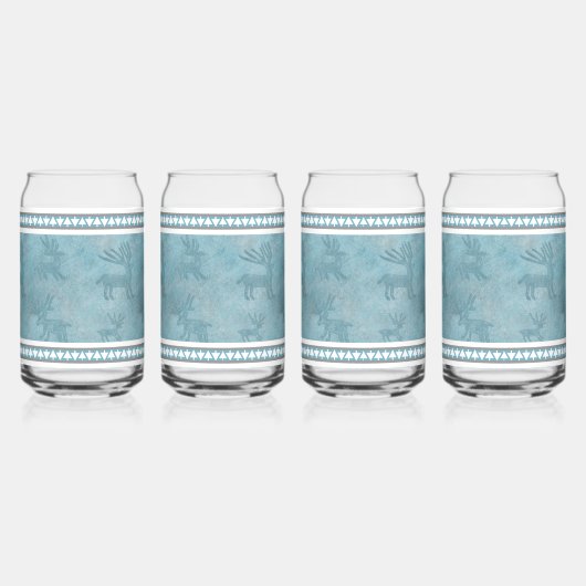 Zuidwesten Winter Herten Petroglyphs Blauw en Wit Blikvorm Glas (Rechts)