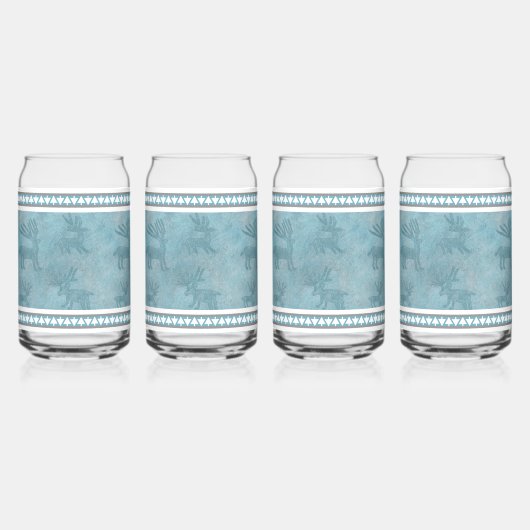 Zuidwesten Winter Herten Petroglyphs Blauw en Wit Blikvorm Glas (Voorkant)