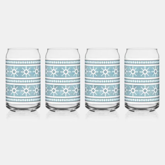 Zuidwesten Winter Sneeuwvlokken Blauw en Wit Blikvorm Glas (Voorkant)