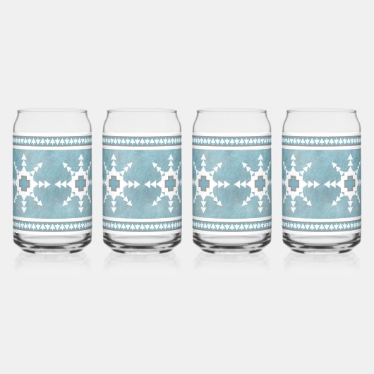 Zuidwesten Winter Sneeuwvlokken Blauw en Wit Blikvorm Glas (Links)