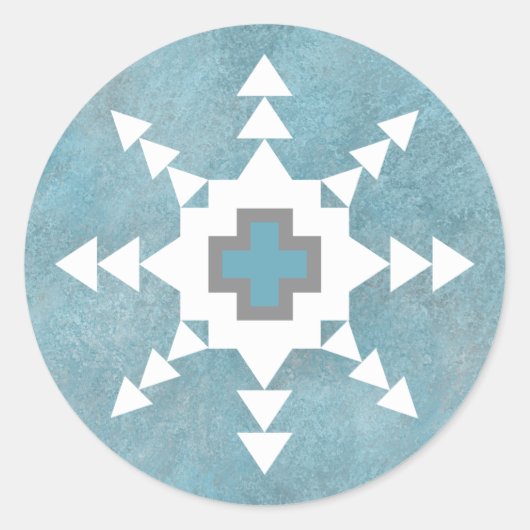 Zuidwesten Winter Sneeuwvlokken Blauw en Wit Ronde Sticker (Voorkant)