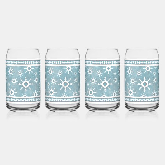 Zuidwesten Winter Sneeuwvlokken Patroon Blauw en W Blikvorm Glas (Links)