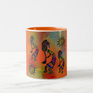 ZUIDWESTERS KOKOPELLI-KUNST TWEEKLEURIGE KOFFIEMOK