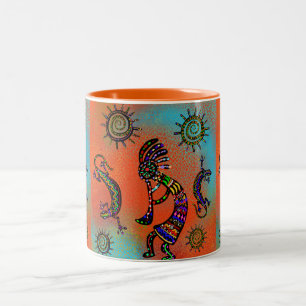 ZUIDWESTERS KOKOPELLI-KUNST TWEEKLEURIGE KOFFIEMOK