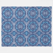 Zuidwesterse Zon Mandala Batik, Marineblauw & Wit Fleece Deken (Voorkant (Horizontaal))