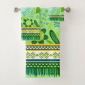 Zuidwestpatroon Boho bloemen blauw, groen, geel Bad Handdoek (Insitu)