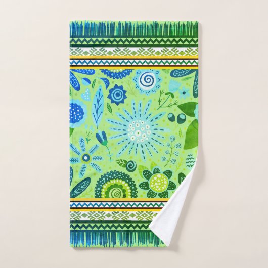 Zuidwestpatroon Boho bloemen blauw, groen, geel Bad Handdoek (Handdoek)