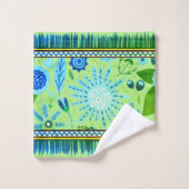 Zuidwestpatroon Boho bloemen blauw, groen, geel Bad Handdoek (Wasdoekje)