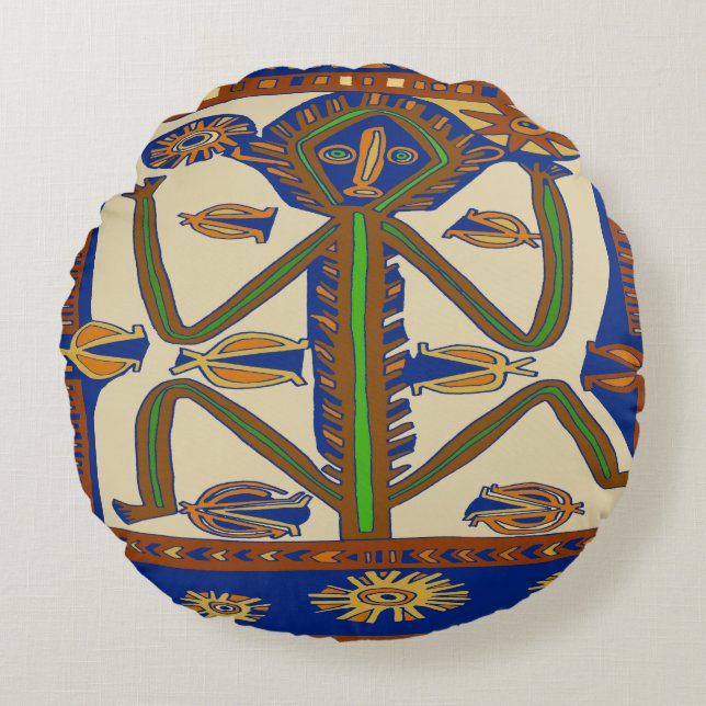 Zuidzee Samoa Man Rond Kussen (Voorkant)