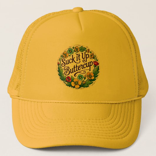 Zuig het op boterbloem bloemen retro boterbloemen trucker pet (Voorkant)