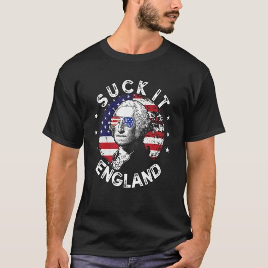 Zuigen Het Engeland VS Vlag George Washington 4th T-shirt (Voorkant)