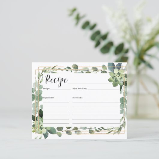 Zuigerige gouden receptkaart voor groene bloemen (Staand voorkant)