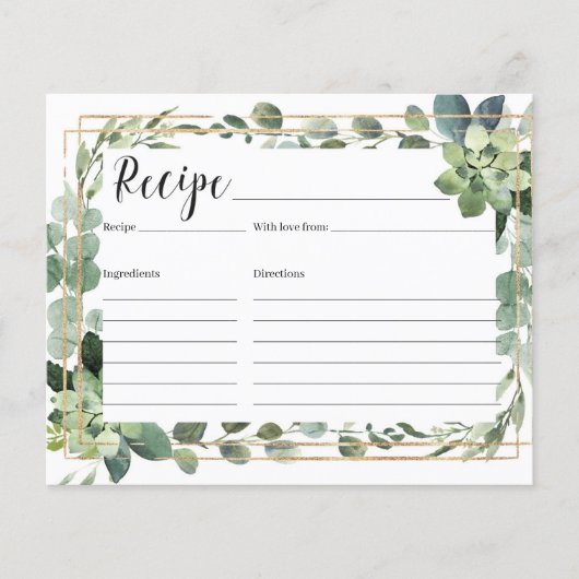Zuigerige gouden receptkaart voor groene bloemen (Voorkant)