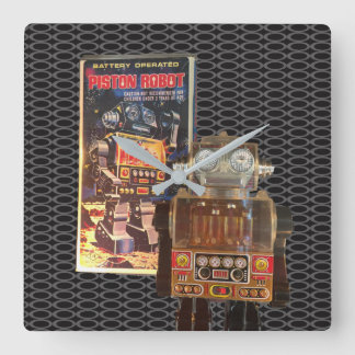 Zuigerrobot - Retrowandklok Vierkante Klok