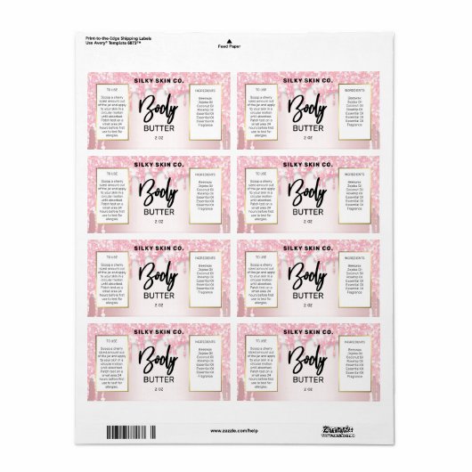 Zuigerroze wastikels voor de bil etiket (Full Sheet)