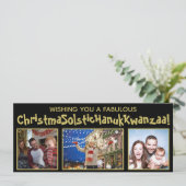 Zuinige Politiek Correct 3 Foto Zwart & Goud Feestdagenkaart (Staand voorkant)