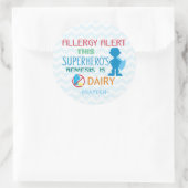 Zuivel Allergie Alert Superheld Jongen Blauw Chevr Ronde Sticker (Tas)