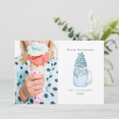 Zuivel Kerst Blauwe Sneeuwvlok Milkshake Feestdagenkaart (Staand voorkant)