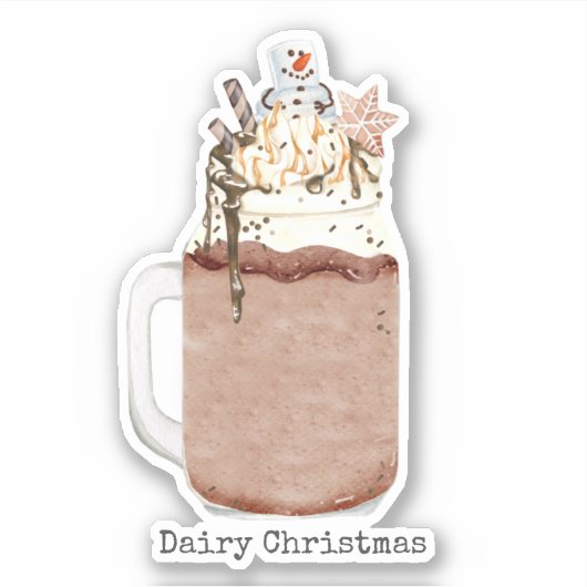 Zuivel Kerstmis Punny Chocolade Milkshake Sticker (Voorkant)