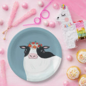 Zuivel Koe en rode bloemkroon Papieren Bordje (Feest)