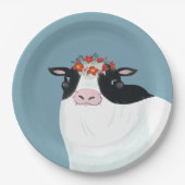 Zuivel Koe en rode bloemkroon Papieren Bordje (Voorkant)