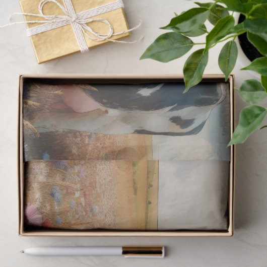 Zuivel Koe en Wildflower Field Decoupage Tissuepapier (Geschenk)