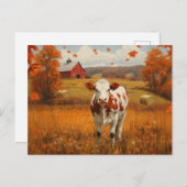 Zuivel Koe Herfst Boerderij Landschap Briefkaart (Voorkant / Achterkant)