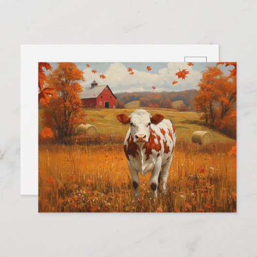 Zuivel Koe Herfst Boerderij Landschap Briefkaart (Voorkant / Achterkant)