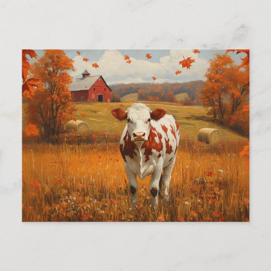 Zuivel Koe Herfst Boerderij Landschap Briefkaart (Voorkant)