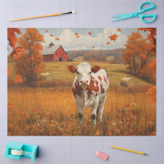 Zuivel Koe Herfst Boerderij Landschap Decoupage Tissuepapier (Craft)
