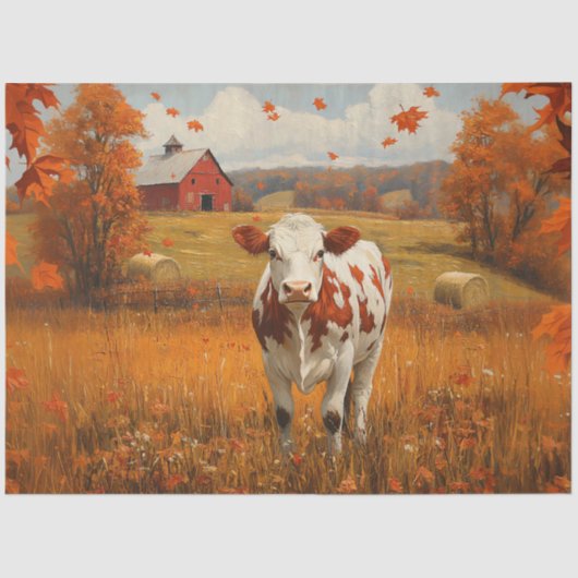 Zuivel Koe Herfst Boerderij Landschap Decoupage Tissuepapier (Voorkant)