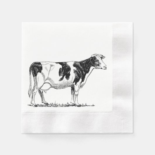 Zuivel Koe Holstein Fresian Pencil Tekening Servetten (Voorkant)