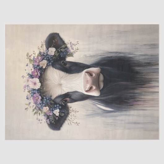 Zuivel Koe Paarse Flower Crown Decoupage Tissuepapier (Voorkant)