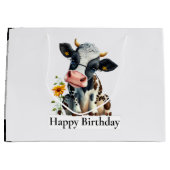 Zuivelachtige Koe Happy Birthday White Groot Cadeauzakje (Voorkant)