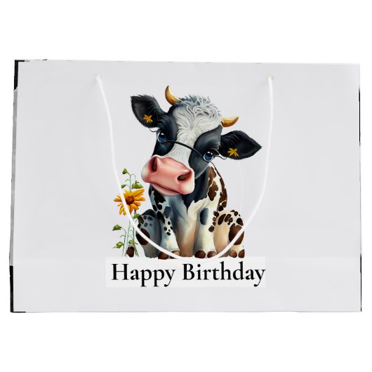 Zuivelachtige Koe Happy Birthday White Groot Cadeauzakje (Achterkant)
