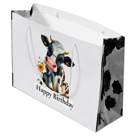 Zuivelachtige Koe Happy Birthday White Groot Cadeauzakje (Achterkant Gekanteld)