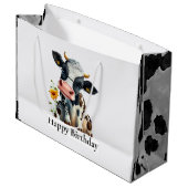 Zuivelachtige Koe Happy Birthday White Groot Cadeauzakje (Voorkant Gekanteld)