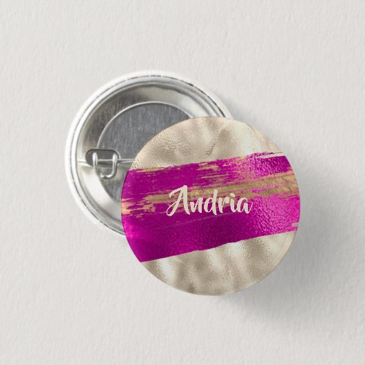ZUIVELTEKST Fuchsia Platinum Faux Metallic Ronde Button 3,2 Cm (Voorkant /achterkant)