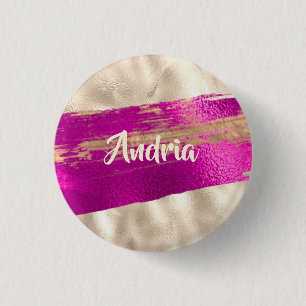 ZUIVELTEKST Fuchsia Platinum Faux Metallic Ronde Button 3,2 Cm
