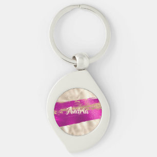 ZUIVELTEKST Fuchsia Platinum Faux Metallic Sleutelhanger