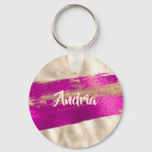 ZUIVELTEKST Fuchsia Platinum Faux Metallic Sleutelhanger (Voorkant)