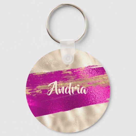ZUIVELTEKST Fuchsia Platinum Faux Metallic Sleutelhanger (Voorkant)