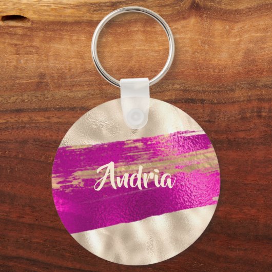 ZUIVELTEKST Fuchsia Platinum Faux Metallic Sleutelhanger (Voorkant)