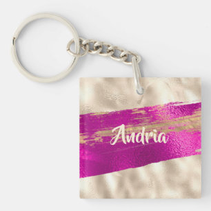 ZUIVELTEKST Fuchsia Platinum Faux Metallic Sleutelhanger