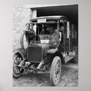 Zuivelwagen, 1921. Oude foto Poster