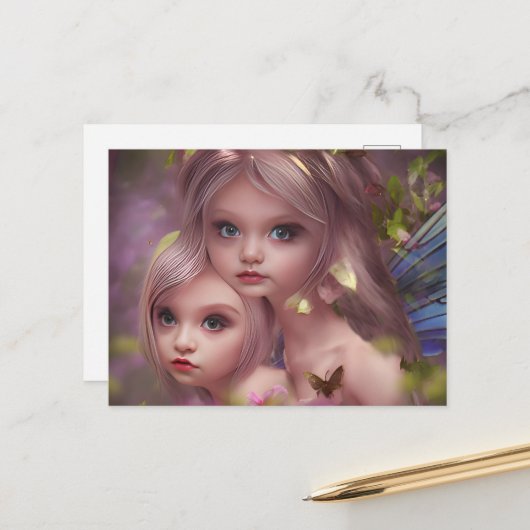 Zuivelzussen tussen de bloemen in het bos briefkaart (Voorkant / Achterkant in situ)