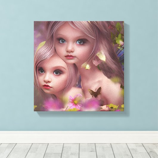 Zuivelzussen tussen de bloemen in het bos canvas afdruk (Insitu (Houten vloer))