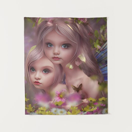 Zuivelzussen tussen de bloemen in het bos wandkleed (Voorkant)