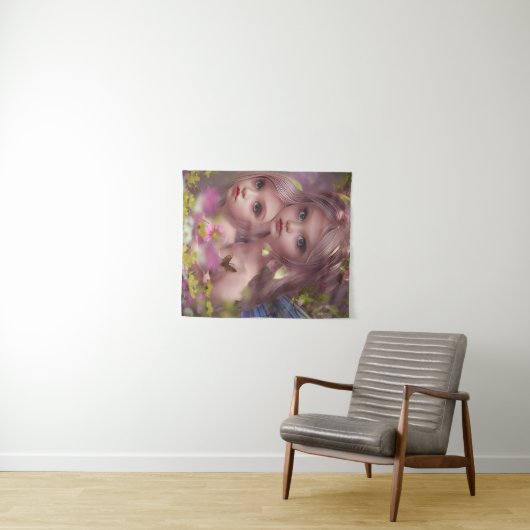 Zuivelzussen tussen de bloemen in het bos wandkleed (In Situ (horizontaal))